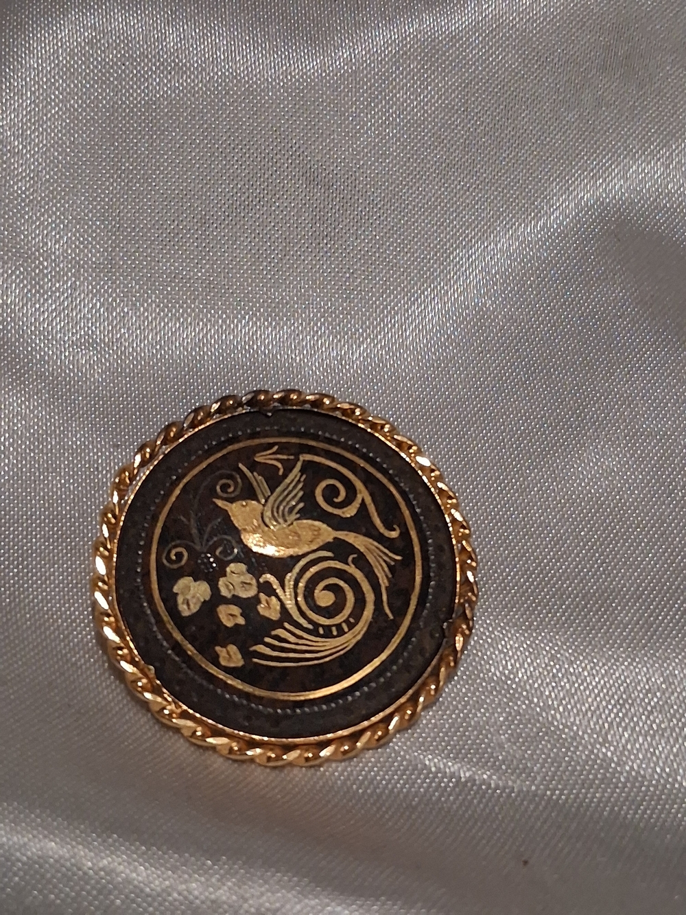 Gold and Black Bird Motif Brooch